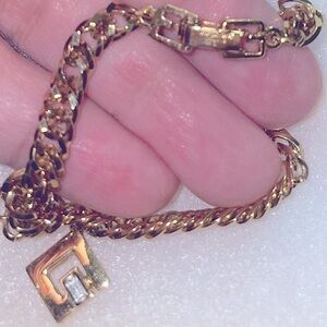 Authentic Givenchy Gold Tone Rhinestone “G" Chainlink Bracelet ✨